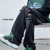 Men Jeans Ripped Jeans Men's Summer Retro Men's Black Trousers Loose Straight